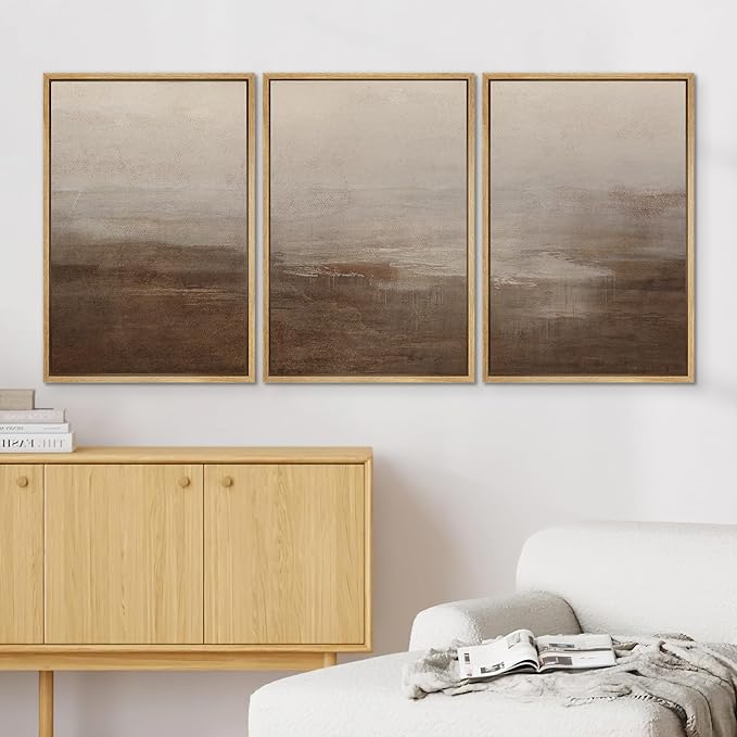 SIGNWIN Framed Canvas Print Wall Art Abstract Hazy Landscape Modern Minimalist Beige and Brown Nature Wilderness Modern Art Cool for Living Room, Bedroom, Office - 16"x24"x3 Natural