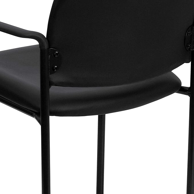 Flash Furniture Tiffany Side Reception Chair with Padded Armrests, Stackable Vinyl Waiting Room Chair for Commercial or Residential Use, Black
