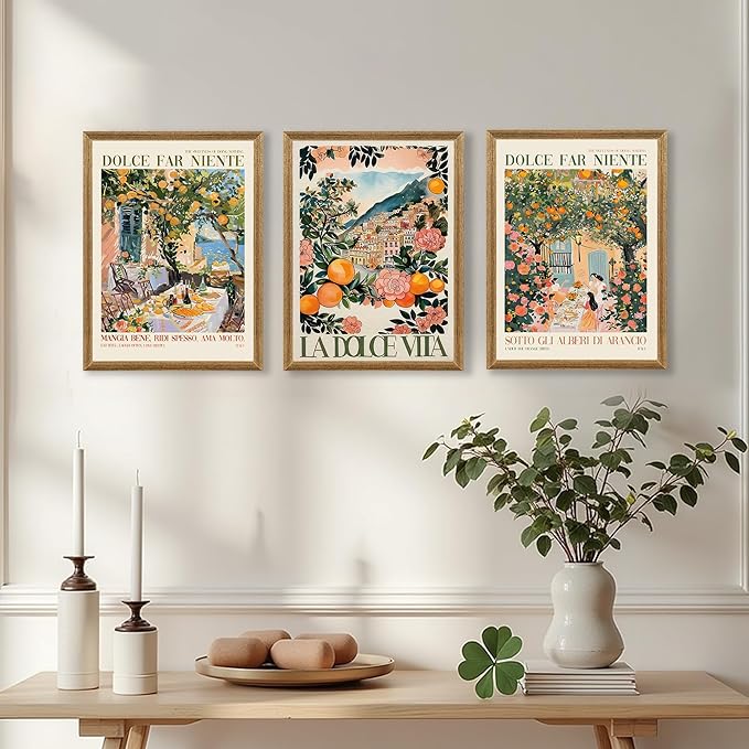 SYWENNOI 3 Pieces Wood Framed Italy Scenes Canvas Wall Art, Tuscan Wall Decor for Living Spaces, Vintage City Landscape Art Poster Prints for Bedroom Kitchen Dining Room Ready to Hang 12x16 inches