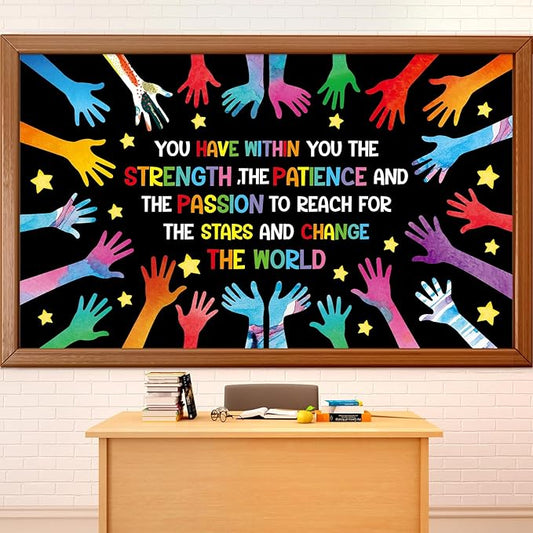 We Can Change The World Bulletin Board Set Student Diversity Bulletin Board Decorations Colorful Handprint Themed Classroom Bulletin Boards Motivational Hands Cutouts School Wall Decor