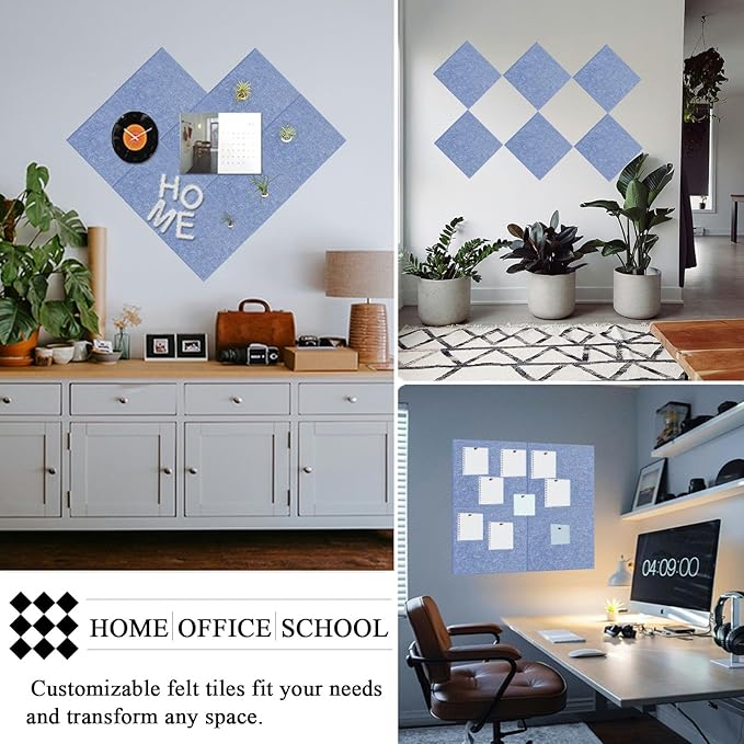 Light Blue Bulletin Board 36" x 24", Cute Cork Boards for Walls, 6 Pack 12" x 12" Felt Tiles with 30 Colored Pushpins, Christmas Decorations Board for Office, School, Bedroom