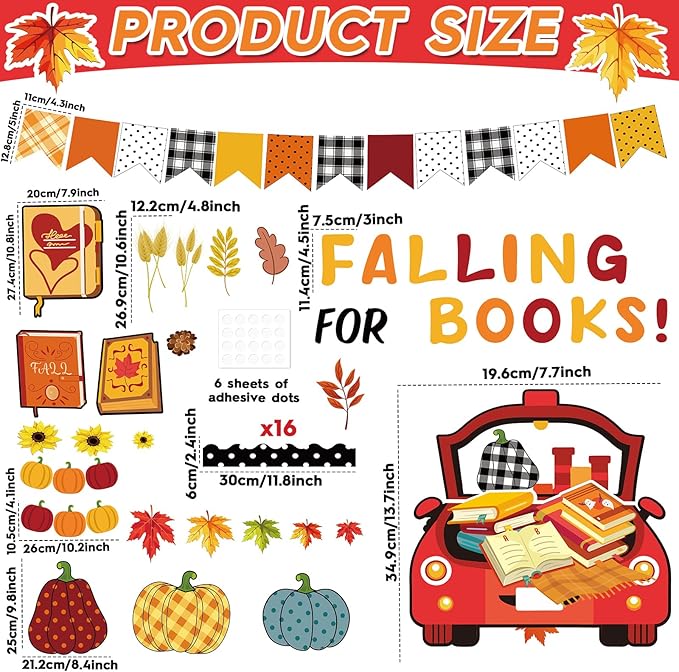 gisgfim Fall Bulletin Board Decorations Set Fall Thanksgiving Pumpkin Classroom Paper Cutouts Falling for Books Pumpkin Maple Leaf Bulletin Board Decor fo Home School Library Chalkboard Wall