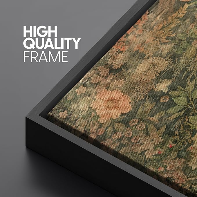 SIGNFORD Extra Large Framed Canvas Botanical Garden in Muted Earth Tones Vintage Floral Illustrations Modern Art Calm Warm for Living Room, Bedroom, Office - 60"x30"