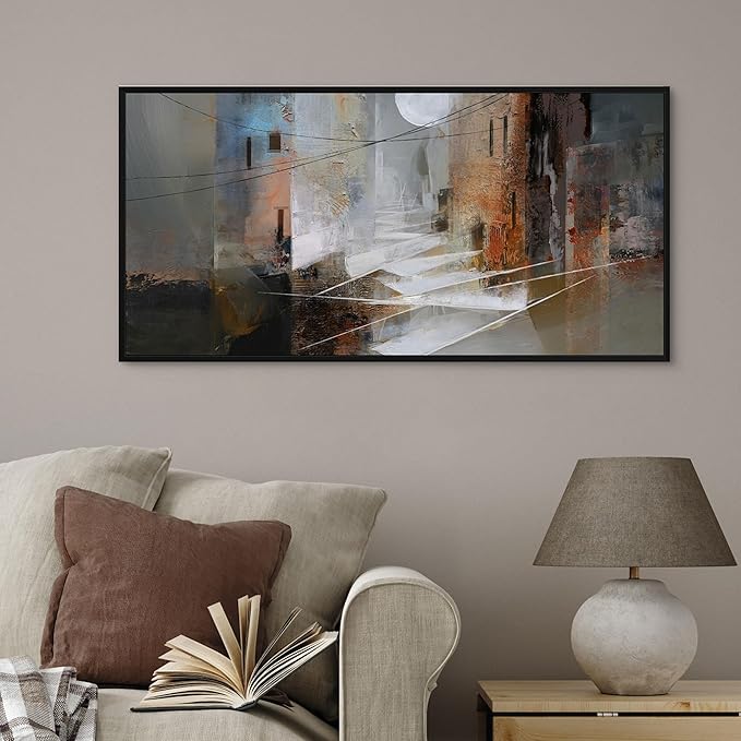 yiijeah Abstract Wall Art for Liiving Room Large Framed Artwork for Walls Mud-brown Canvas Decor Prints Pictures Bedroom Office Home Decor 40x20 Inches