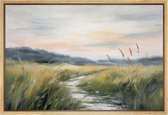 SIGNFORD Framed Canvas Print Wall Art Sunset Mountain Swamp Marsh River Lake Nature Wilderness Illustrations Digital Art Modern Art Decorative Multicolor Rustic Minimal for Bedroom - 16"x24" Natural
