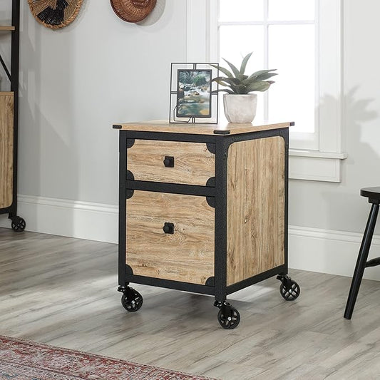 Industrial Mobile File Cabinet with Wheel, 2 Drawers Rolling Filing Cabinet Wood & Metal Printer Stand Office Storage Cabinet for Home Office A4, Letter-Size