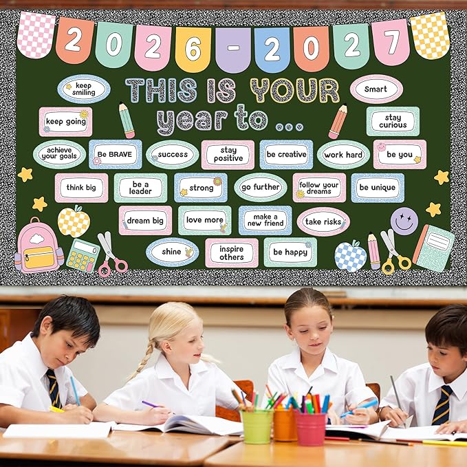 This is Your Year to Bulletin Board Set Composition Notebook Classroom Decoration Welcome Back to School 2026 New Year Cutouts for School Office Chalkboard Wall Door Learning Activities Decor Supplies
