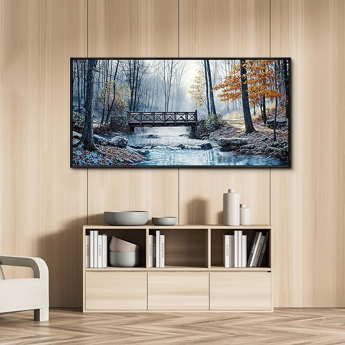 yiijeah Large Living Room Wall Art - Modern Wall Decor for Bedroom Office Decor Mountain Forest Landscapes Village Bridge Painting Framed Canvas Prints Ready to Hang Pictures Home Decor