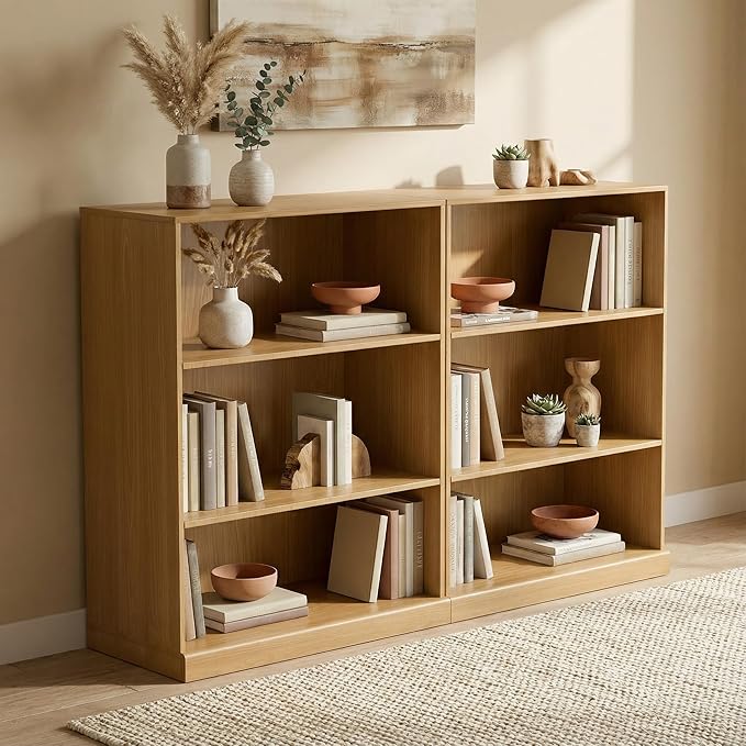 Casaphoria 41" H Wooden Bookshelves, 3 Tier Heavy Duty Bookshelf with Adjustable Shelves, Farmhouse Bookshelf with 16" Deep Storage Space for Living Room,Bedroom & Home Office