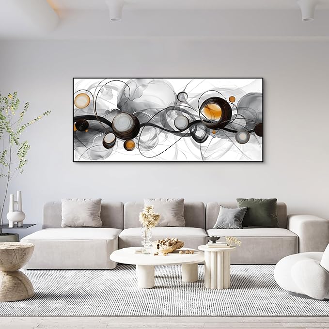 XLSJERST Wall Art for Living Room Picture - Extra Large Abstract Cavnas Artwork for Walls Black and White Minimalist Modern Framed Painting Home Decor - 86x39 Inches