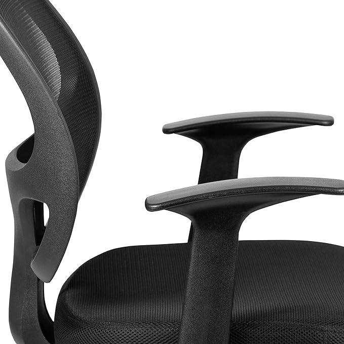Flash Furniture Mallard Mid-Back Swivel Mesh Office Chair with Padded Seat and T-Arms, Height-Adjustable Ergonomic Padded Office Desk Chair, Black