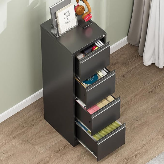4 Drawer File Cabinet with Lock,Metal Vertical Filing Cabinets for Home Office,Heavy Duty File Storage Cabinet for Letter/Legal/A4/F4 Size File,Easy to Assemble,Black