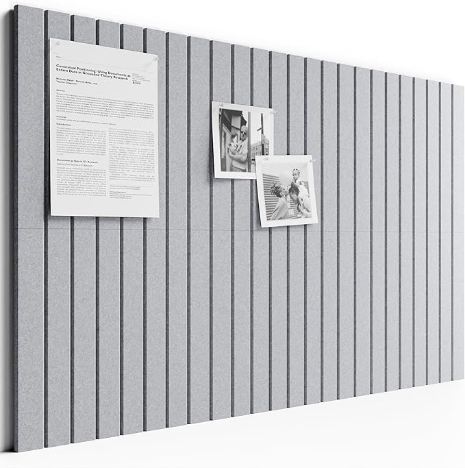Bumusty Large Cork Board Alternative-36 x 24" Felt Bulletin Board Tiles, with 30 Pushpins, 40 Adhesive Tabs, 6-Pack Slat Wall Paneling, Cork Boards for Office Push Pin Board Felt Board-Soft Gray