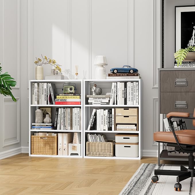4-Tier Steel Standing Book Shelf, Multipurpose Open Storage Rack for Entryway, Living Room, Bedroom, Garage，Metal Bookshelf (White, 35.4" Hx27.5 Wx11.8 D)