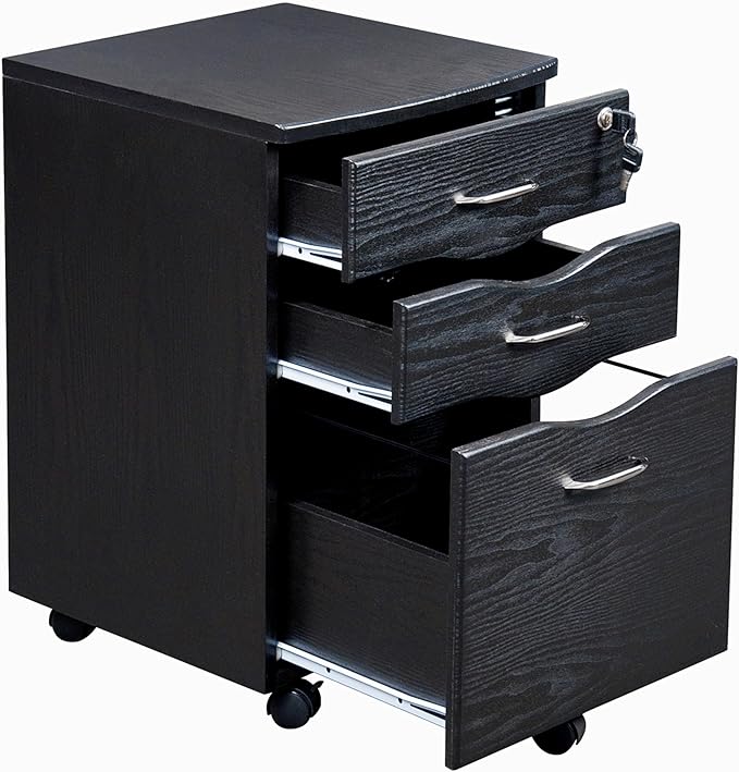 3 Drawer Rolling File Cabinet with Lock, Under Desk File Cabinet with Wheels, Printer Stand, Mobile Printer Shelf, Espresso Brown