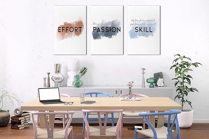SHMAO Office Canvas Wall Art Motivational Wall Decor, 3 Piece Effort Passion Skill Print Pictures for Office Wall Decor Women Inspirational Framed Artwork Home Office Decor 16”x24”x3 Panels