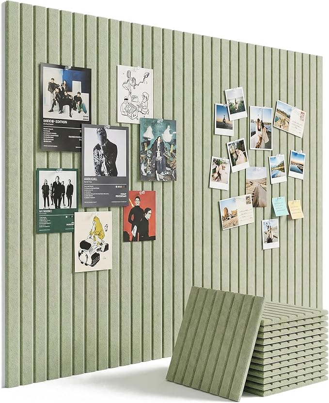 Aothia 12-Pack Large Felt Bulletin Board 48"x36", Modular Pin Board Tiles for Wall, Cork Board Alternative for Office & Classroom, Includes 70 Adhesive Tabs & 40 Pushpins, Sage Green