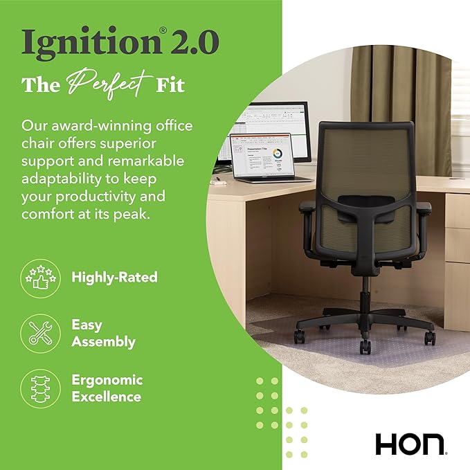 HON Ignition 2.0 Mid Back Task Chair, Spectrum Mesh, Advanced Synchro-Tilt Control, Office Chair with Lumbar Support, Height and Width Adjustable Arms, Black Frame, Quicksand