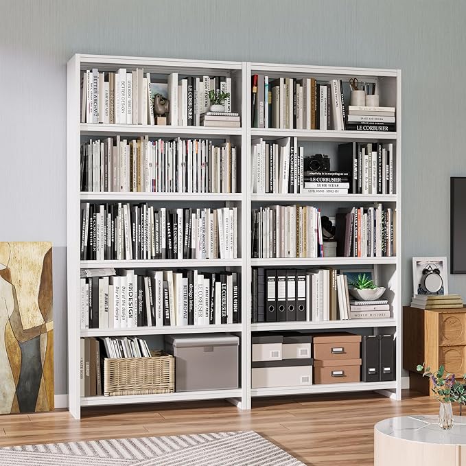 Bookshelf,5 Tier Bookshelves,69" Tall Metal White Bookcase,Install Simple Bookshelves for Bedroom, Living Room,Home Office/Library, White