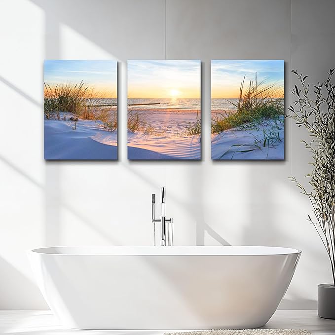 Wall Art for living room Print Artwork Wall Art Decor Poster Blue sun beach grass ocean Landscape painting bedroom bathroom Decorations Seascape Canvas Prints Picture Home Office wall Decor Works