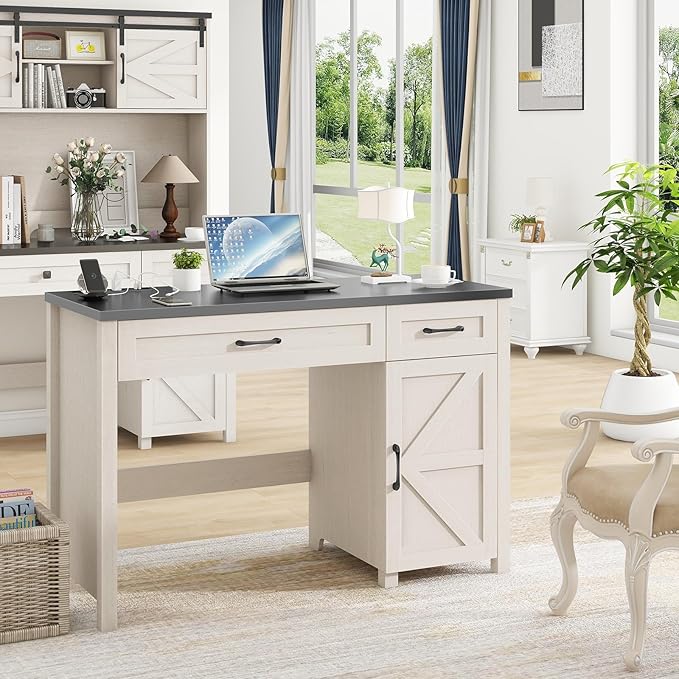 Farmhouse 47" Executive Desk, Computer Desk with Drawers and Storage Cabinet, Workstation Computer Desk for Home Office, Study.