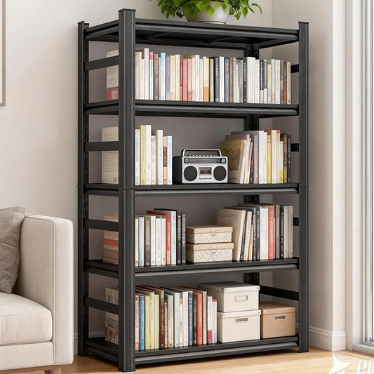 Modern Bookshelf, Book Shelf, 1500LBS Display Bookcase with Steel Frame & Metal Shelves, Adjustable Bolt-Free Storage Shelves for Living Room, Bedroom, Garage, Kitchen (35.4" W x15.7 D x71 H)