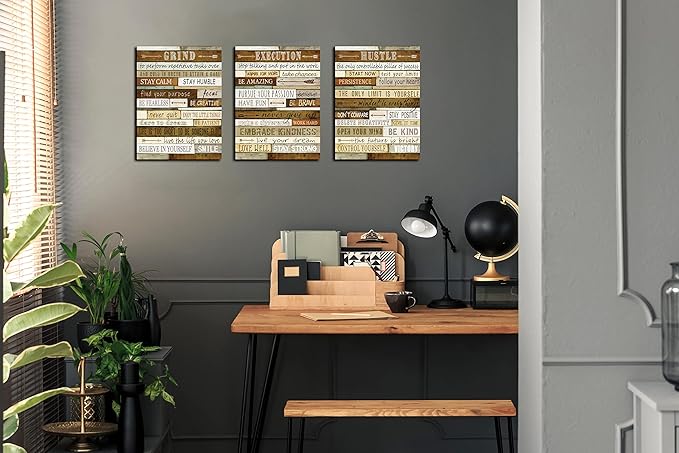 CGXART Motivational Wall-Decor - Brown Inspirational Posters - 3 Piece Canvas Wall Art For Bedroom Ready To Hang Size 12" x 16"