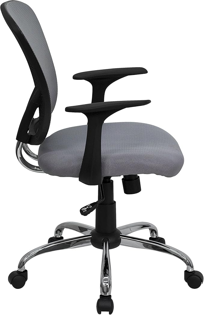 Flash Furniture Alfred Mid-Back Gray Mesh Swivel Task Office Chair with Chrome Base and Arms