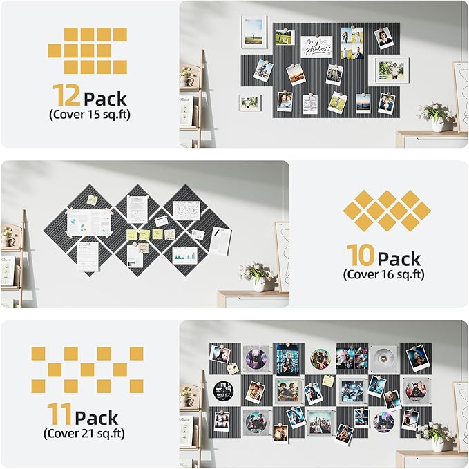 Large Cork Board for Wall 36" x 24" Black Bulletin Board with Safe Removable Adhesive Squares for Pictures Photos, Alternative CorkBoard Felt Pin Boards Tiles for Office Classroom Wall Decor - 6 Pack