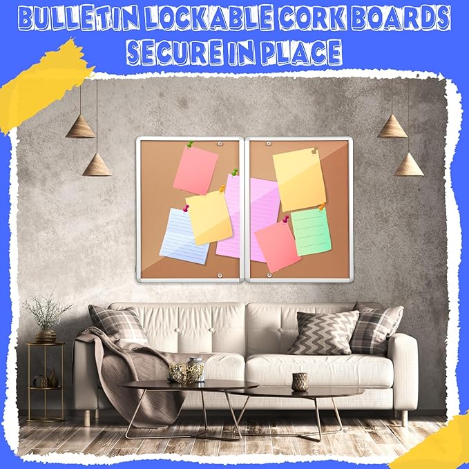 Enclosed Bulletin Board 48" x 36" Weatherproof Lockable Outdoor Cork Case Display Board Wall Mounted 2 Locking Door Aluminum Frame for Office, School, Commercial, Hospital, 12 x A4(Wood)