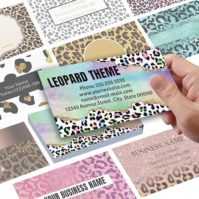 Business Cards Customize with Leopard Templates, Custom Business Cards Personalized with Your Logo, 3.5"X 2" 300gsm Matte Paper for Small Business