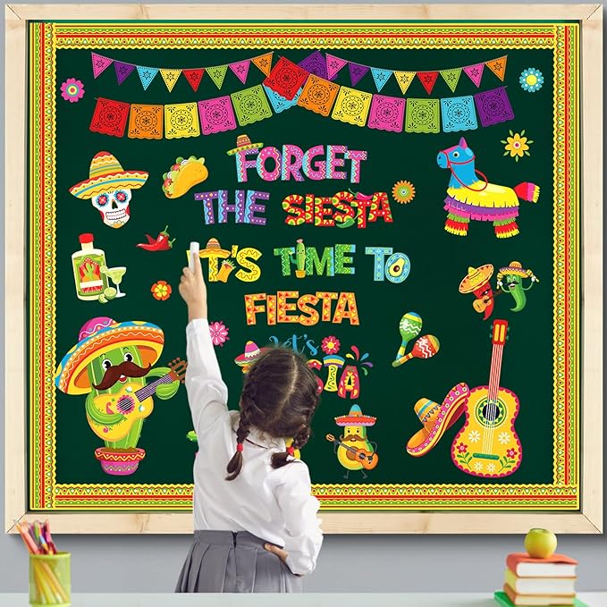16 Sets Mexican Fiesta Bulletin Board Decoration Cinco De Mayo Cutouts Cactus Taco Mexican Fiesta Classroom Bulletin Board Cutouts Set with Adhesive Dots for Cinco De Mayo Class Home Decor