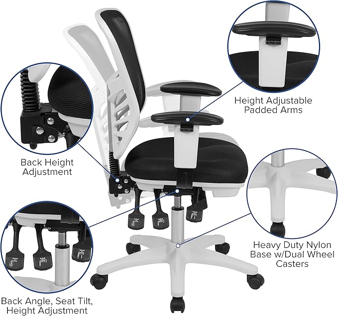 Flash Furniture Nicholas Mid-Back Swivel Office and Gaming Chair, Ergonomic Mesh Office Chair with Adjustable Lumbar Support and Height, Black/White