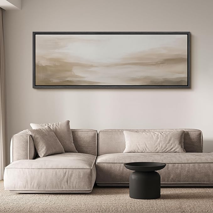 SIGNFORD Large Framed Canvas Soft Neutral Abstract Horizon Illustrations Modern Art Calm Warm for Living Room, Bedroom, Office - 60"x20"