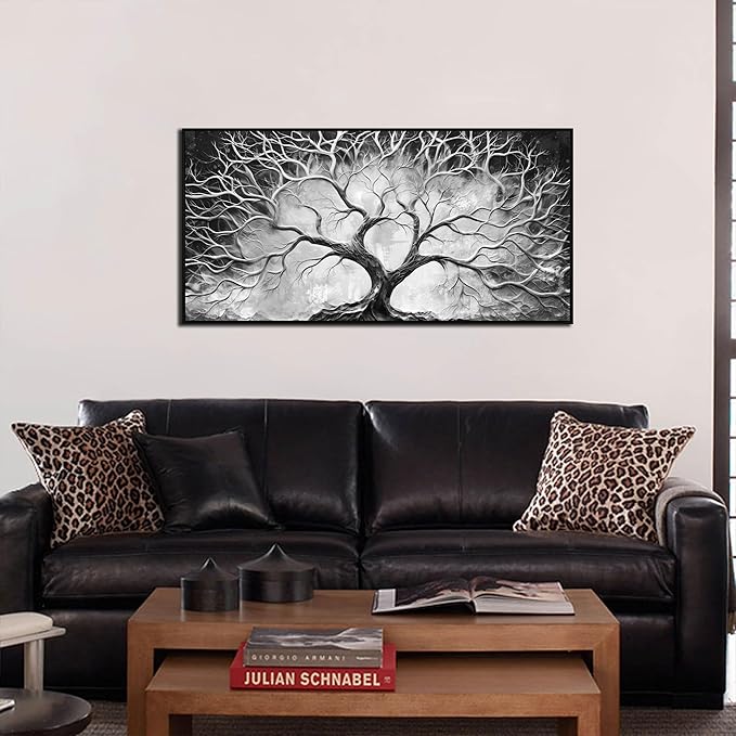 Black and White Pictures Wall Art for Living Room - Black Framed Tree Canvas Wall Art for Office Size 20" x 40"