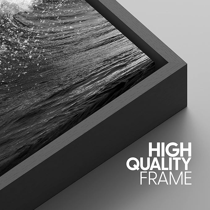 SIGNWIN 3 Piece Framed Canvas Wall Art Black and White Ocean Waves Nature Wilderness Illustrations Abstract Traditional Relax/Calm Home Artwork Decoration for Living Room,Bedroom - 16"x24"x3 Black