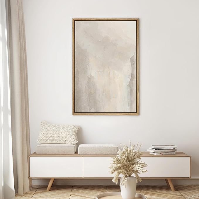 SIGNWIN Framed Canvas Print Wall Art Minimal White Paint Brush Strokes Abstract Shapes Illustrations Modern Art Decorative Boho Relax/Zen Nordic for Living Room, Bedroom, Office - 24"x36" Natural