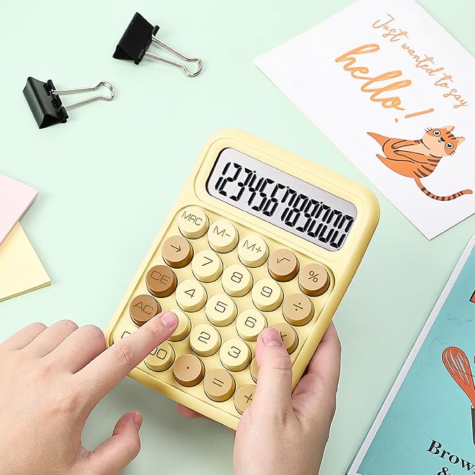 Mr. Pen- Mechanical Switch Calculator, 12 Digits, Large LCD Display, Beach Sand, Mechanical Calculator Big Buttons