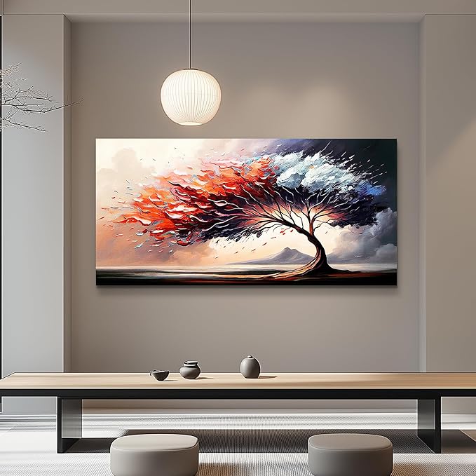 MHARTK66 Wall Decorations For Living Room Large Canvas Wall Art For Office Bedroom Decor Tree Landscape Abstract Wall Paintings Framed Prints Pictures Artwork Modern Hotel Room Home Decor 24x48 In