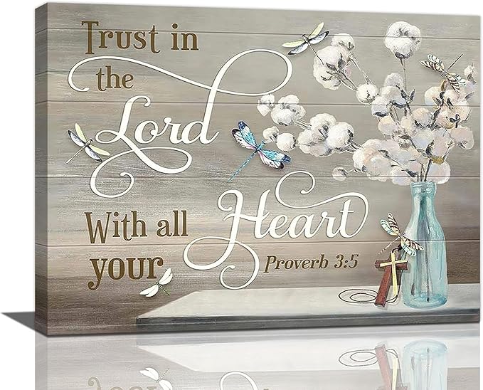 Christian Bible Verse Wall Art Religious Pictures Wall Decor Scripture Canvas Farmhouse Cotton Painting Modern Decoration Artwork for Bathroom Living Room Bedroom Office Framed 16"x12"