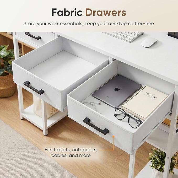 Shahoo Home Office Computer Desk with Drawers & Storage Shelves, 47.2" Modern Writing Table, White