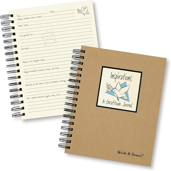 Write it Down series by Journals Unlimited, Guided Journal, Inspirations, A Gratitude Journal, Full-size 7.5"x 9", Kraft Hard Cover, Made in USA