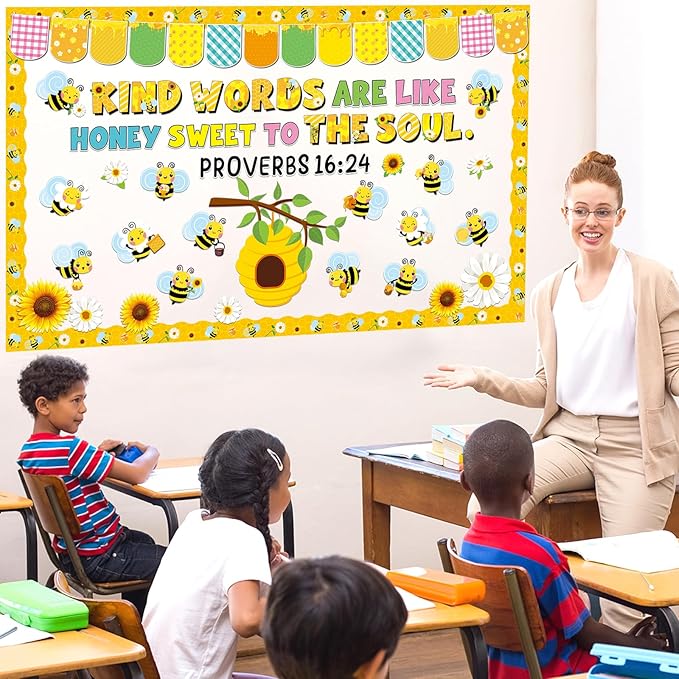 gisgfim Jesus Christian Religious Bee Bulletin Board Decorations Bee Kind Words Are Like Honey Sweet To The Soul Paper Cutouts Classroom Bulletin Board Set for VBS Back to Sunday School Decor Supplies