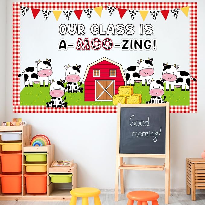Qyeahkj Farm Cow Bulletin Board Set Fall Bulletin Board Decorations Holy Cow Cutouts Classroom Decorations for Autumn Office Home School Chalkboard Wall Door Farm Animal Theme Party Supplies