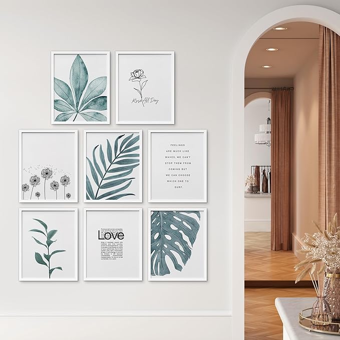 SIGNWIN Framed Poster Bathroom Decor 11"x14"x 8 White, Wall Art Room Decor Multicolor for Living Room, Bedroom, Office Pastel Tropical Jungle Botanical Flower Plants Nature Abstract Shapes