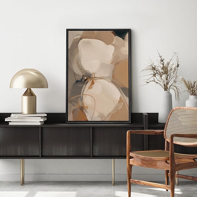 MUDECOR Framed Canvas Print Wall Art Abstract Earth Tones Soft Flowing Shapes Illustrations Minimalism Decorative Relax Colorful for Living Room, Bedroom, Office - 16"x24" BLACK