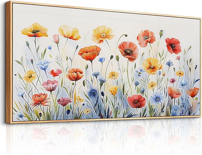 PHAOHUAXM Large Canvas Black Framed Wall Art Decor For Living Room Bedroom Abstract Ink-Wash Flower Painting Wood Frame Dining Room Farmhouse Wall Decorations Prints Posters Home Decor 24"X48"