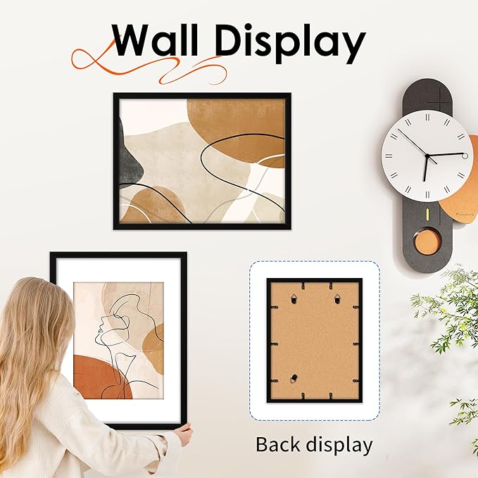 FIXSMITH 12x16 Picture Frame Set of 1, Photo Frame with HD Plexiglass, Display Pictures 8.5x11 with Mat or 12x16 Without Mat, Black Picture Frames Collage Wall Decor, Gallary Wall Frame