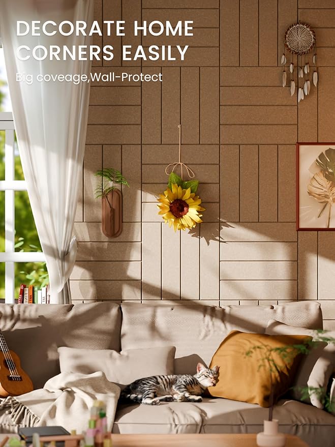 Bumusty Large Cork Board Alternative-48 x 36" Felt Bulletin Board Tiles, with 30 Pushpins, 70 Adhesive Tabs, 12-Pack Slat Wall Paneling, Cork Boards for Office Push Pin Board Felt Board-Taupe
