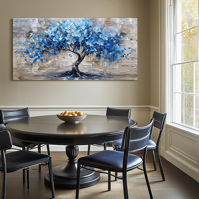 SERIMINO Tree of Life Large Wall Art Prints, Blue Tree Abstract Canvas Art Wall Decor, Nature Plant Artwork for Walls, Modern Aesthetic House Decorations Living Room Bedroom Home Office 29"X57"